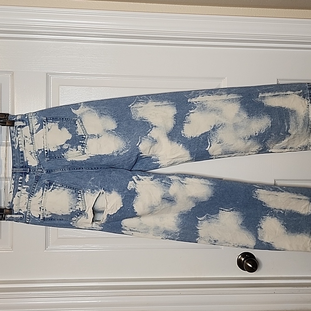 Red Berry Acid Wash High Waist Womens Cloud Denim Wide Leg Jeans Light Denim Blu - Picture 5 of 13